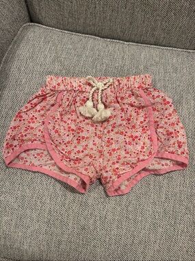 Pink Chicken Girls 6Y pink floral shorts with sparkly silver stripes